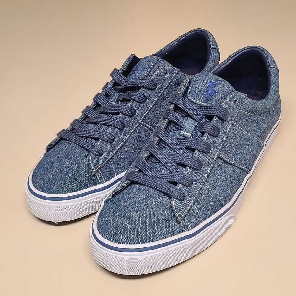 Ralph Lauren Polo Sayer embroidered logo denim sneakers size 10